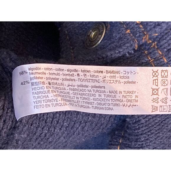 Zara Cropped Knit Chore Jacket Blue Gold Stitching Like Denim Fall Cosy ~ Size L - Picture 7 of 10